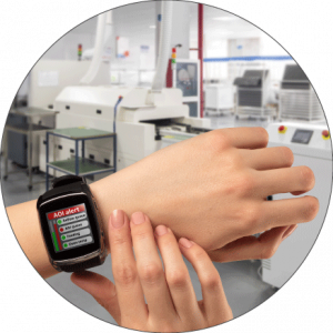 Production line operator wearing a smartwatch