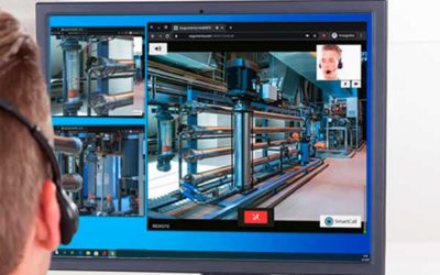 Live video footage and video call on expert's computer display